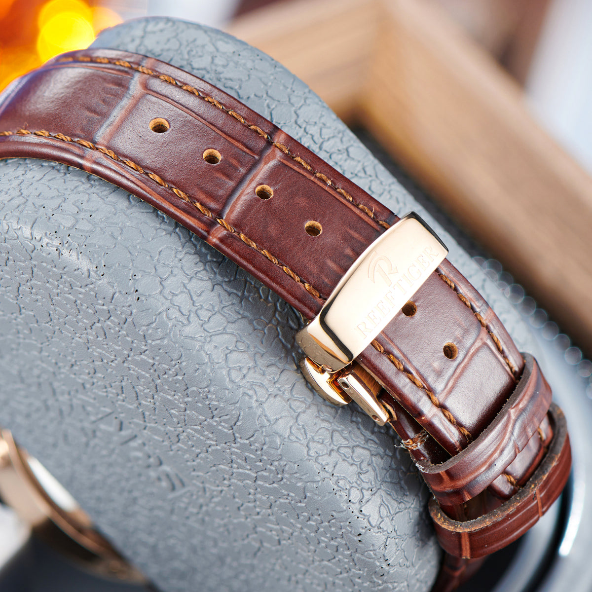 Reef Tiger Classic Philosopher Zirconia Bezel Multifunctional Mechanical Moon Phase Automatic Watch Luxury Rose Gold RGA1988 image 6