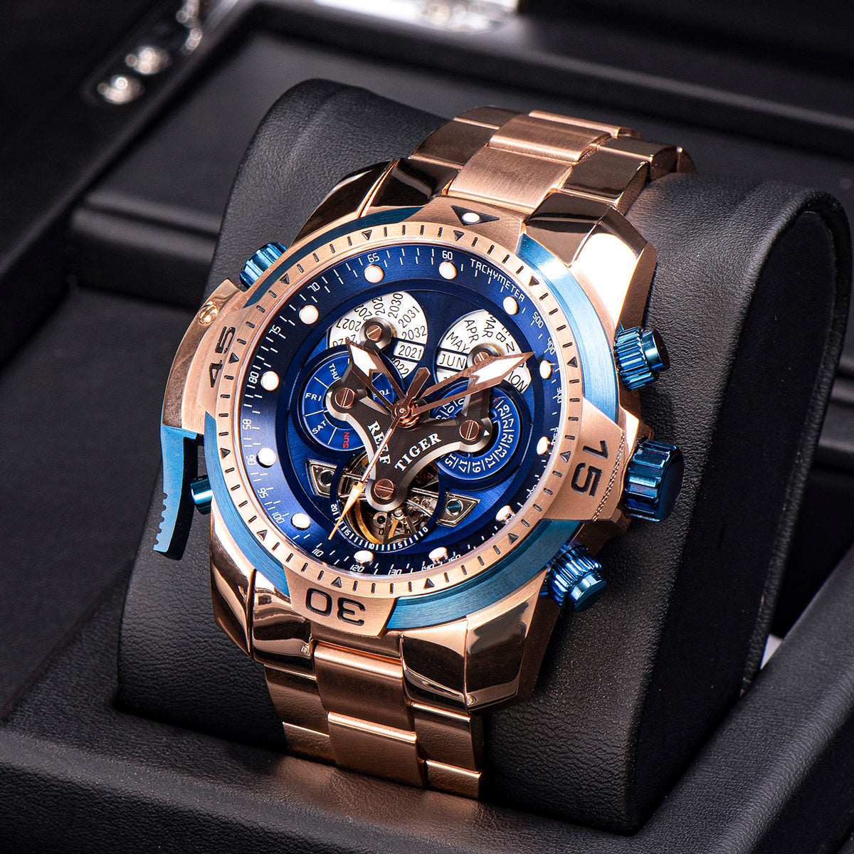 Reef Tiger Aurora Concept Luxury Skeleton Men's Automatic Rose Gold Watches for Men image 4
