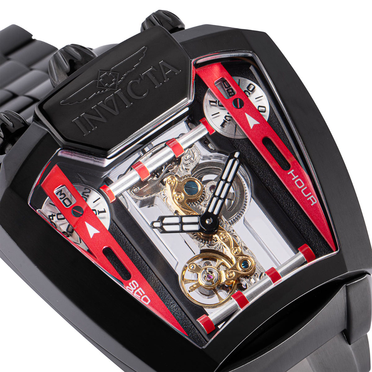 INVICTA Men's Speedway Skeleton Automatic Mechanical Revved 58mm Watch Black/Red