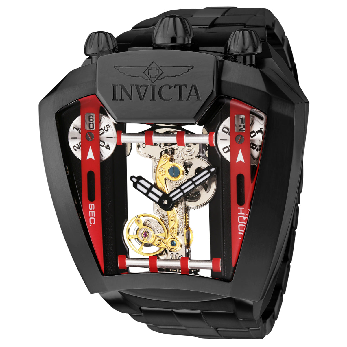 INVICTA Men's Speedway Skeleton Automatic Mechanical Revved 58mm Watch Black/Red