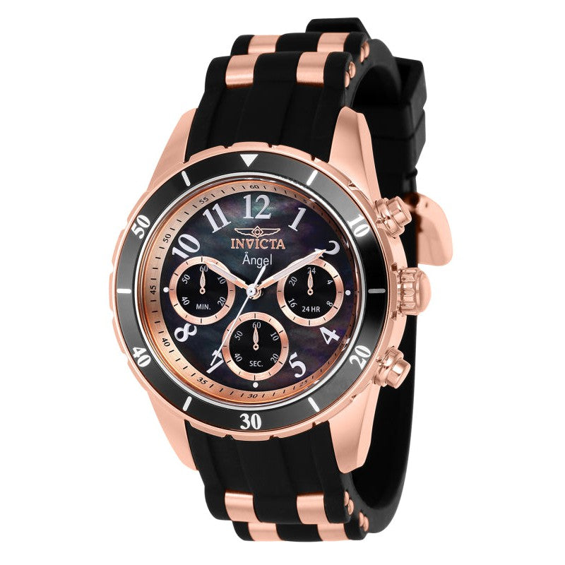 INVICTA Women's Sport Angel 40mm Rose Gold / Black Chronograph Silicone Strap Watch