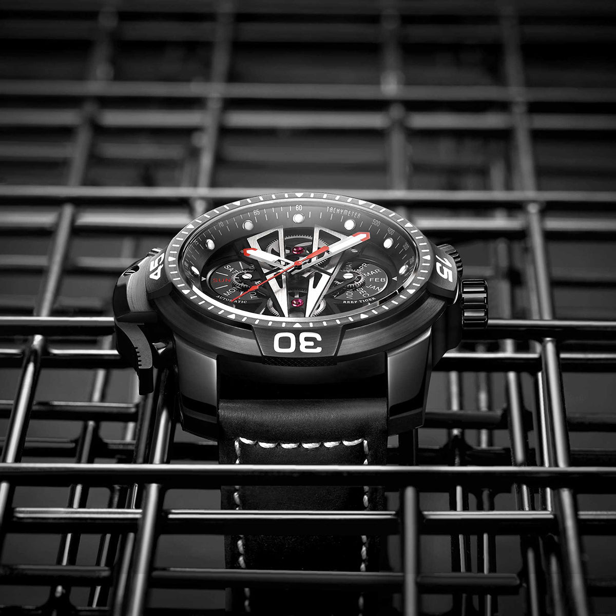 Reef Tiger Aurora Concept 2 Black PVD Automatic Military Sport Watch for Men image 5