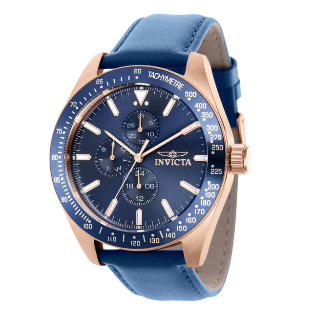 INVICTA Men's Aviator 45mm Leather Rose Gold / Blue Watch