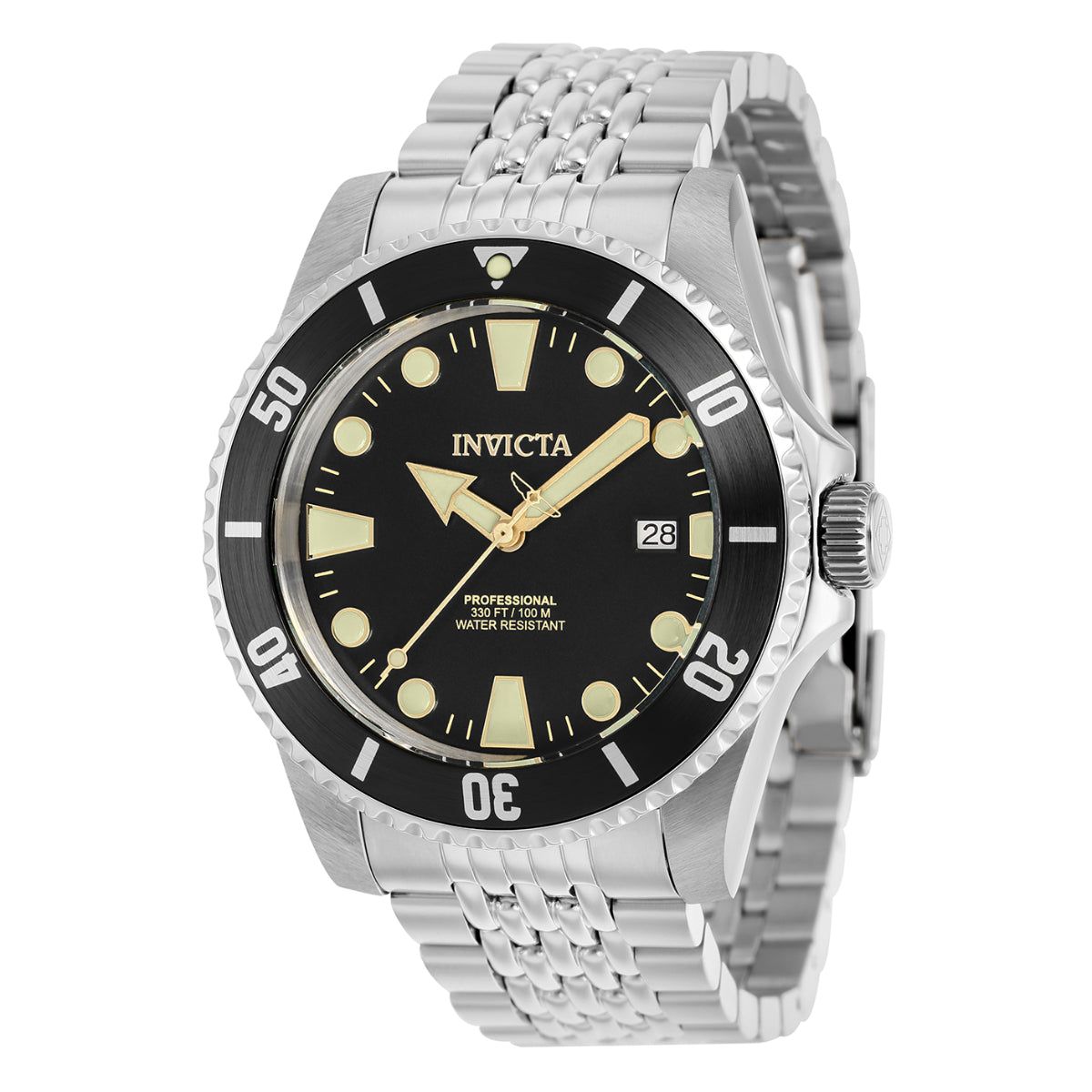 INVICTA Men's Pro Diver Automatic 44mm Silver / Black Bezel Oyster Bracelet Watch