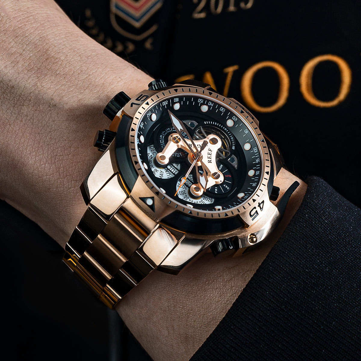 Best Reef Tiger Men's Aurora Concept Rose Gold Luxury Automatic Sport Watch image 4