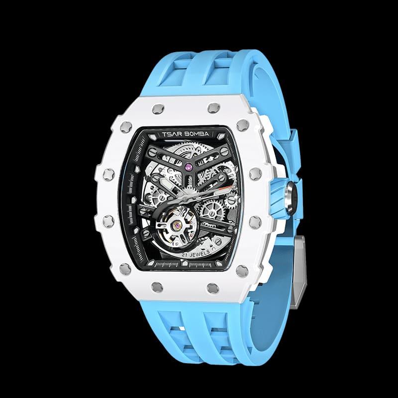 TSAR BOMBA Ceramic Automatic Waterproof Watch TB8208C / White / Baby Blue