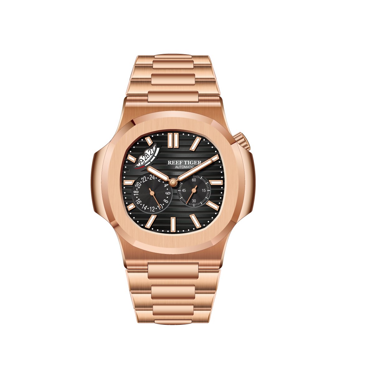 Reef Tiger Men's Peak 44mm Square Crystal Bezel Automatic Watch RGA2019 Rose Gold/Black image 12