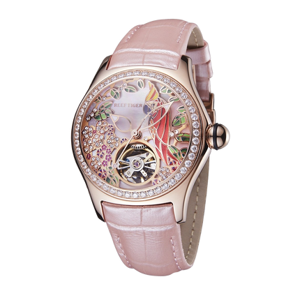 Reef Tiger Women's Aurora Parrots Automatic Skeleton Crystal Watch image 1