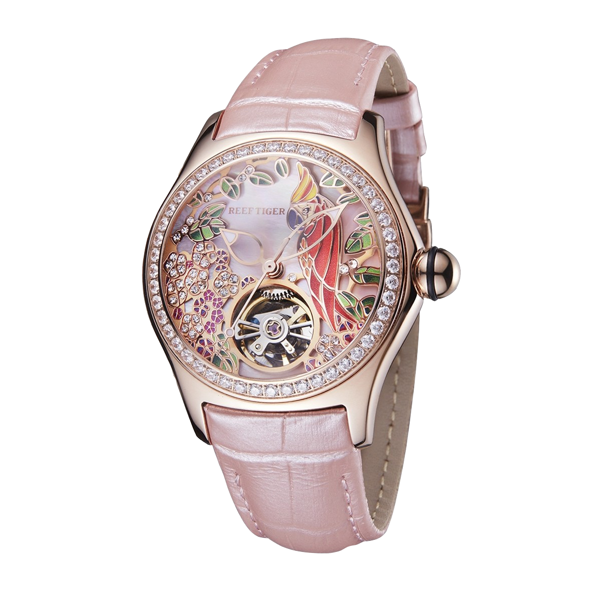 Reef Tiger Women's Aurora Parrots Automatic Skeleton Crystal Watch image 1