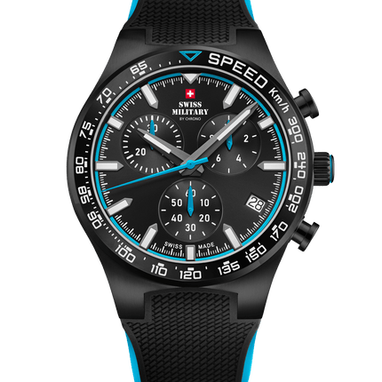 Swiss Military Speed Chronograph Watch – Black Blue Rubber| SM34115.08 image 0