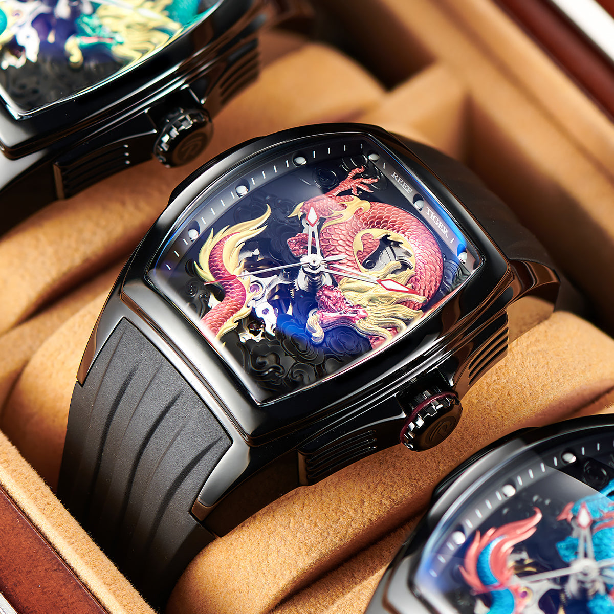 Reef Tiger Men's Aurora Chinese Dragon Skeleton Automatic Watch image 2