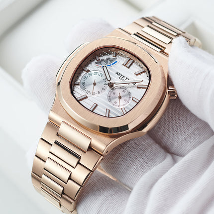 Reef Tiger Men's Peak 44mm Square Crystal Bezel Automatic Watch RGA2019 Rose Gold/White image 8