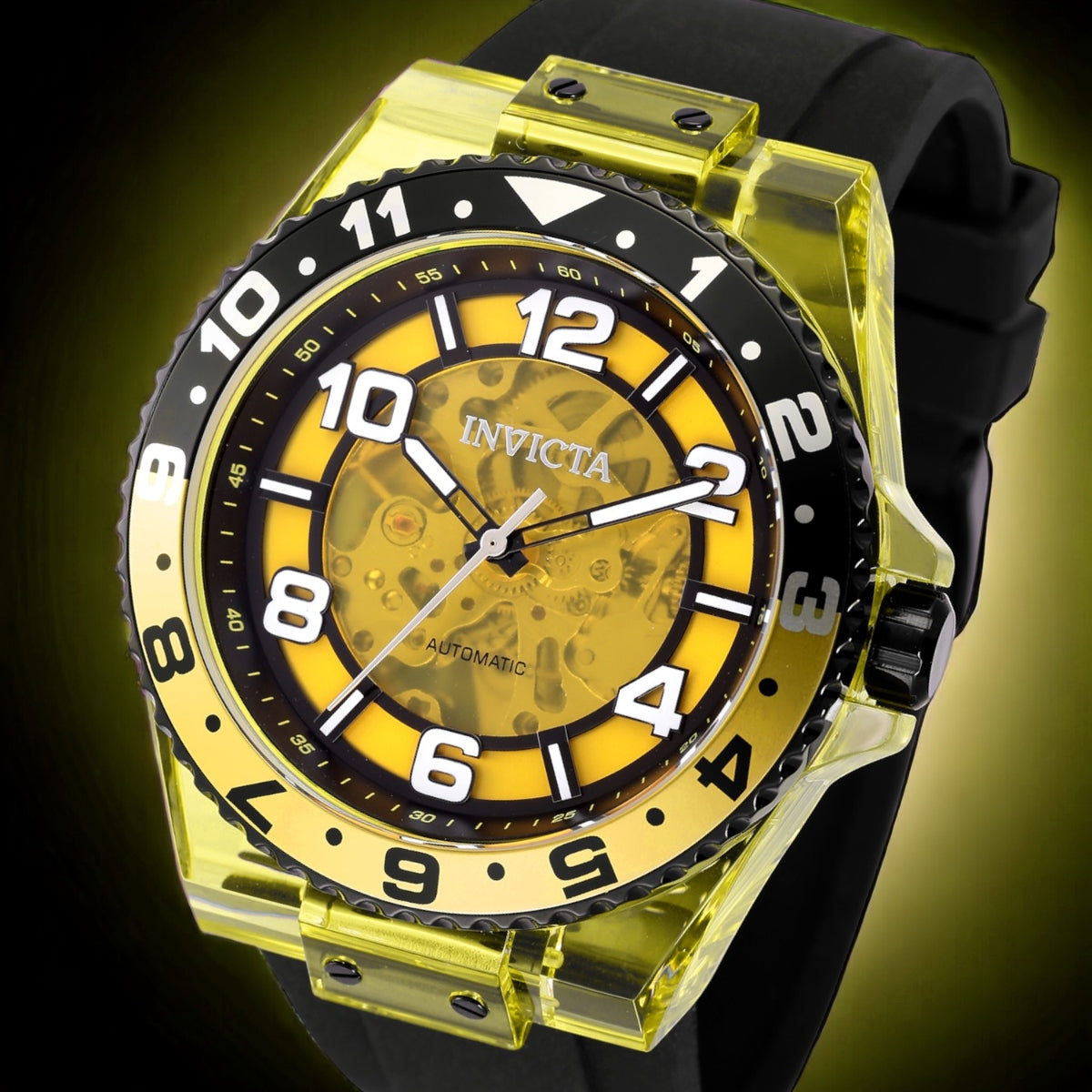 INVICTA Men's Speedway Automatic Skeleton Silicone Yellow Watch