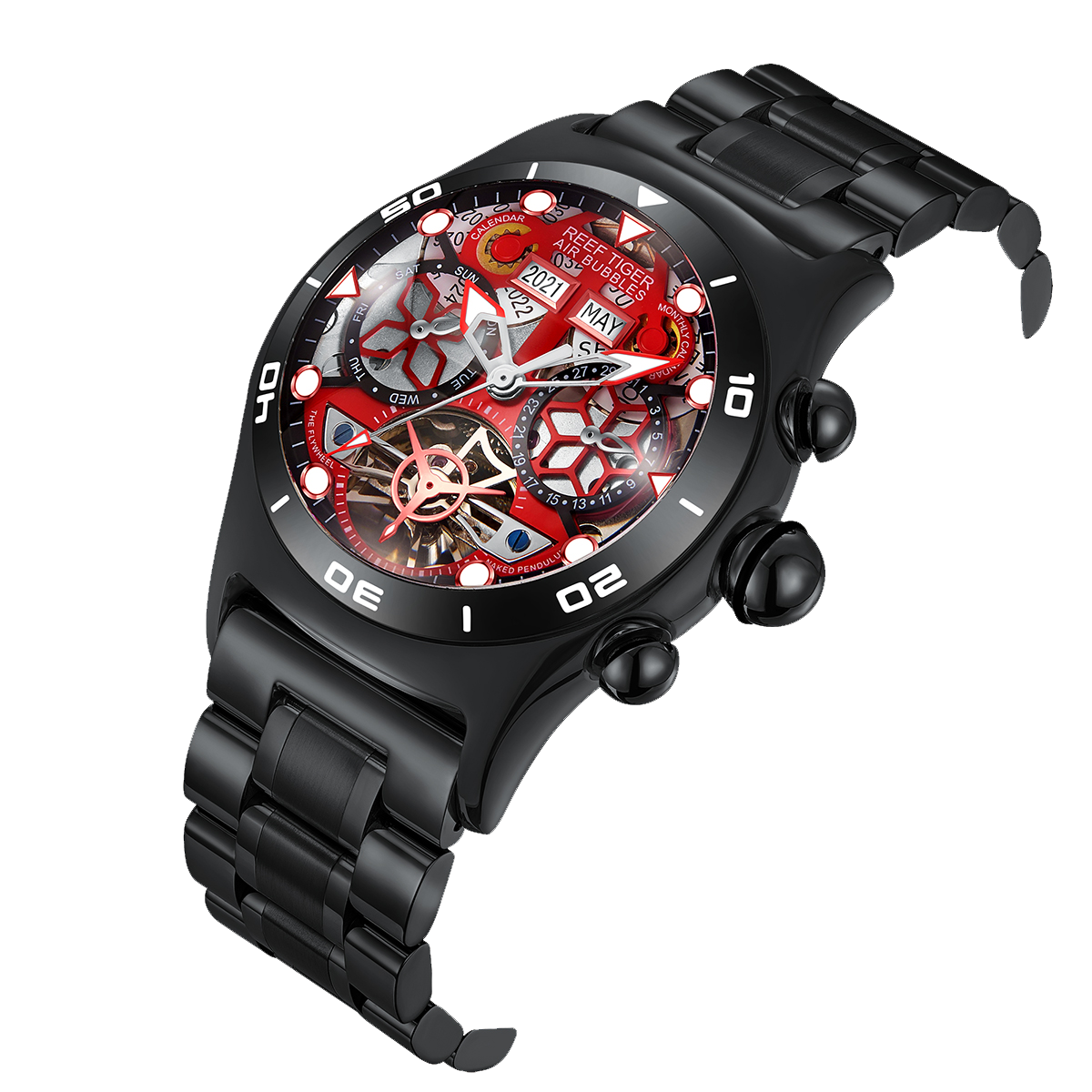 Reef Tiger Men's Aurora Air Bubbles Automatic Mechanical Skeleton Watch image 4