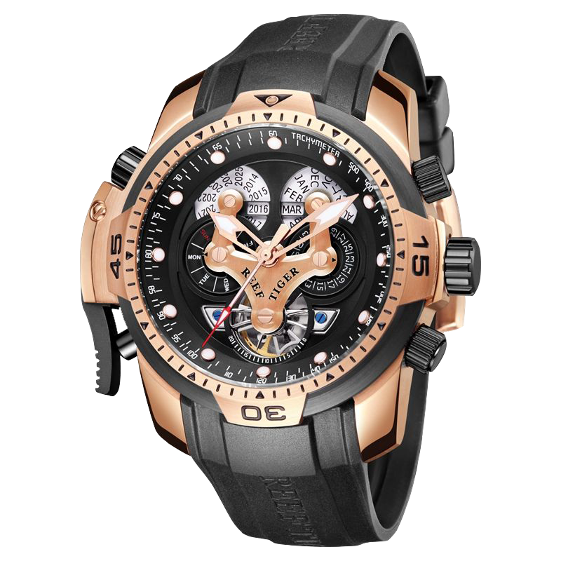 Best Reef Tiger Men's Aurora Concept Rose Gold Luxury Automatic Sport Watch image 11