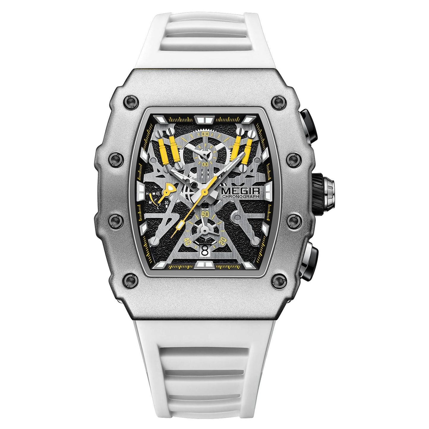 MEGIR Men's TONNEUX-X Chronograph Silver / White Watch