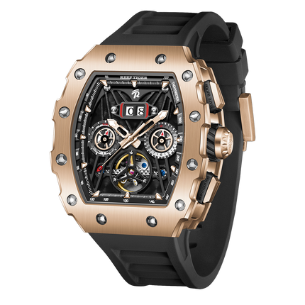 Reef Tiger Men's Aurora Titan Mechanical Multifunctional Day/Date Skeleton Automatic Watch RGA3009 Rose Gold image 1