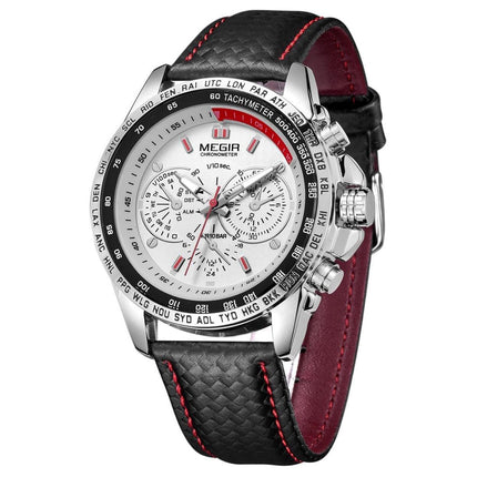 MEGIR Men's Chronometer Date 45mm Watch Silver / White