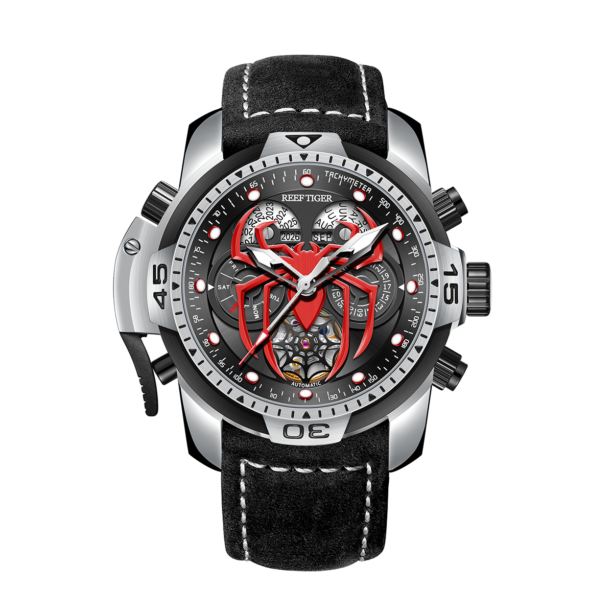 Reef Tiger Men's Aurora Spider Automatic Chronograph Watch Silver/Red image 7