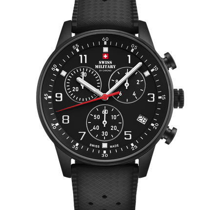 Swiss Military Minimalist Chronograph Watch – FKM-Rubber, Black Plated | SM34114.12 image 0