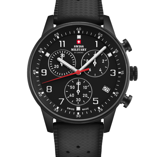 Swiss Military Minimalist Chronograph Watch – FKM-Rubber, Black Plated | SM34114.12 image 0