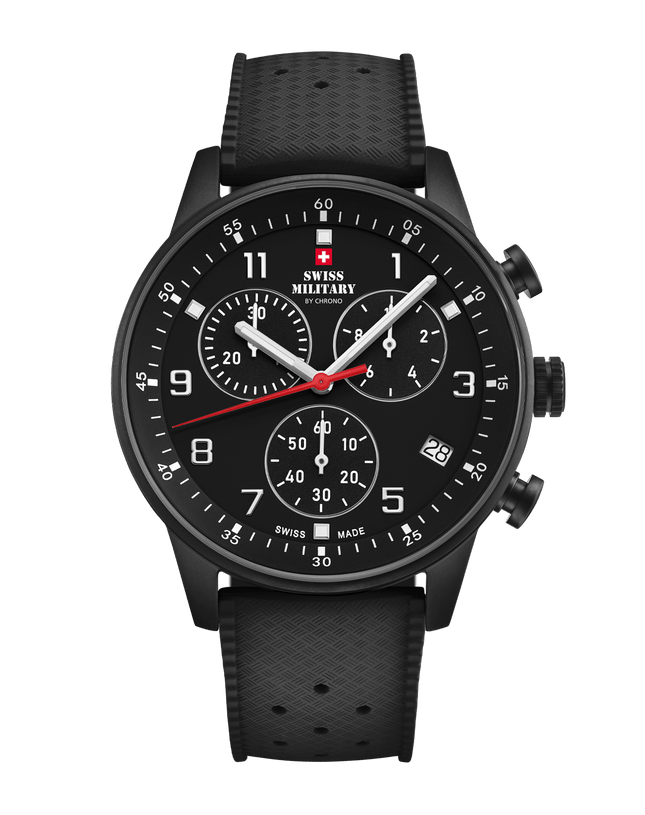 Swiss Military Minimalist Chronograph Watch – FKM-Rubber, Black Plated | SM34114.12 image 0