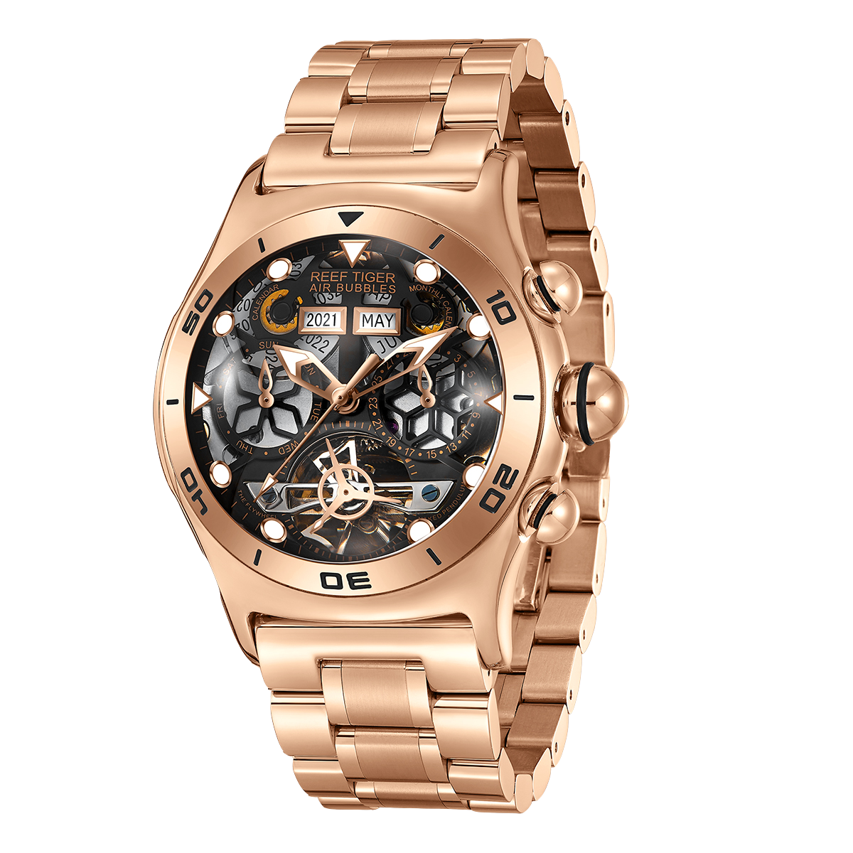 Reef Tiger Men's Aurora Air Bubbles Automatic Mechanical Skeleton Watch - Steel image