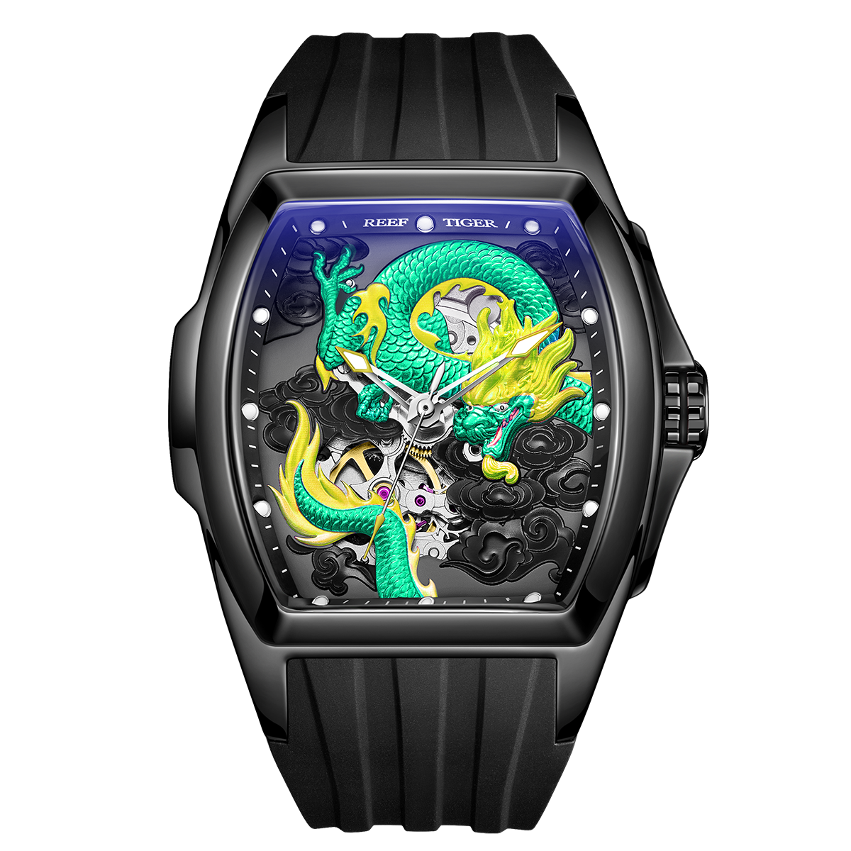 Reef Tiger Men's Aurora Chinese Dragon Skeleton Automatic Watch image 0