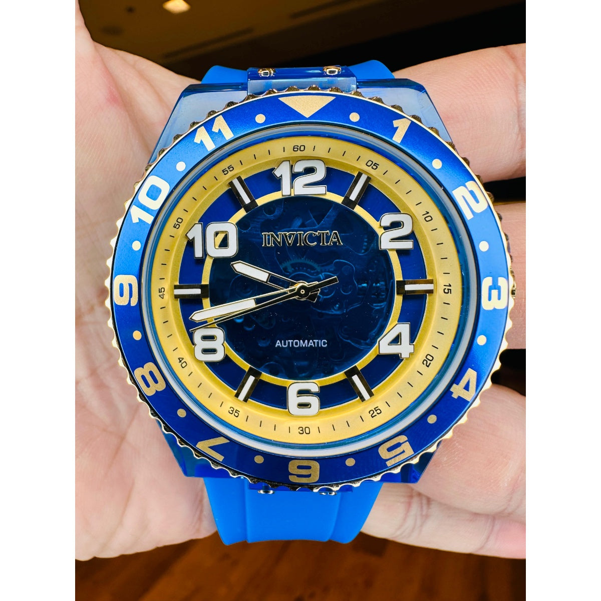 INVICTA Men's Speedway Automatic Skeleton Silicone Blue / Gold Watch