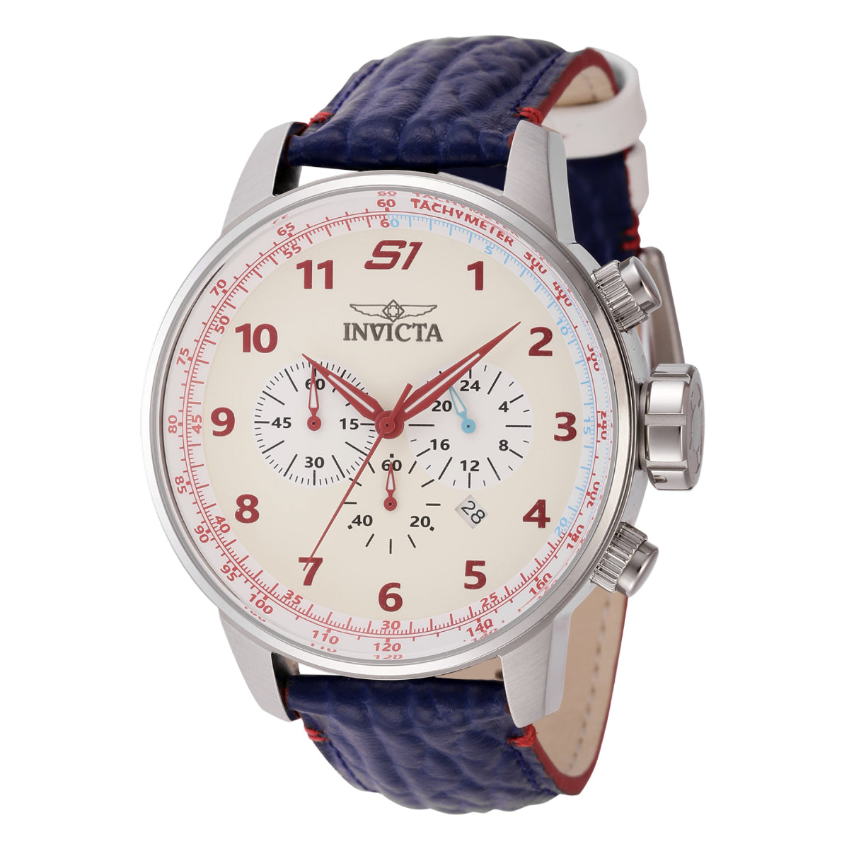 INVICTA Men's S1 Rally Tour 48mm Chronograph Leather Cream / Red / Navy Watch