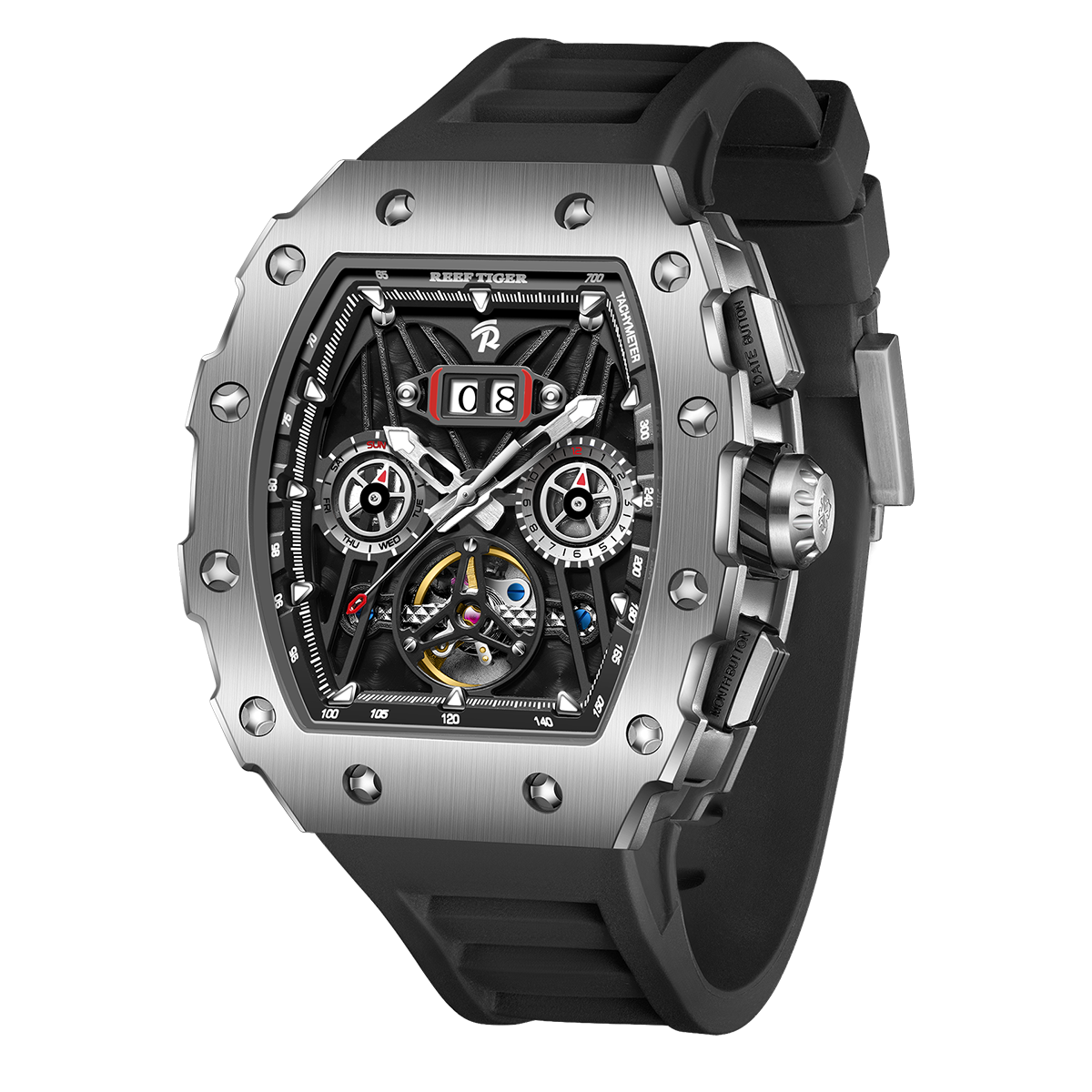 Reef Tiger Men's Aurora Titan Mechanical Multifunctional Day/Date Skeleton Automatic Watch RGA3009 image 1