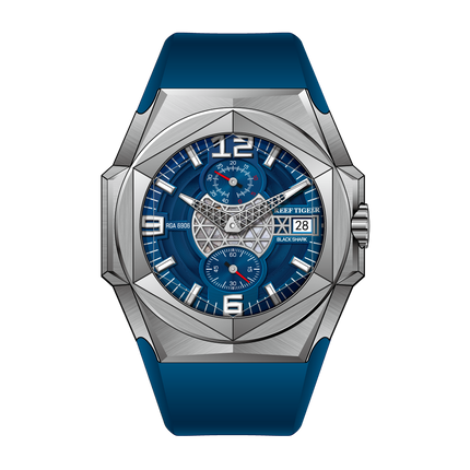 Reef Tiger Men's Black Shark Traveler Multifunctional Automatic Mechanical Dive Watch RGA6906 Blue image 0