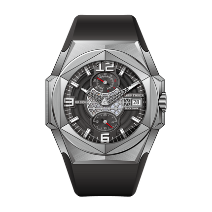 Reef Tiger Men's Black Shark Traveler Multifunctional Automatic Mechanical Dive Watch RGA6906 image 0