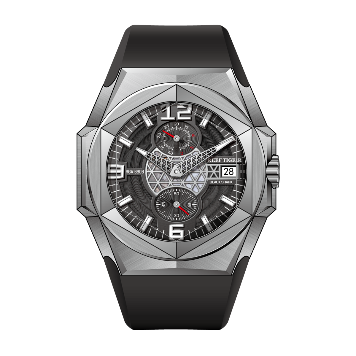 Reef Tiger Men's Black Shark Traveler Multifunctional Automatic Mechanical Dive Watch RGA6906 image 0