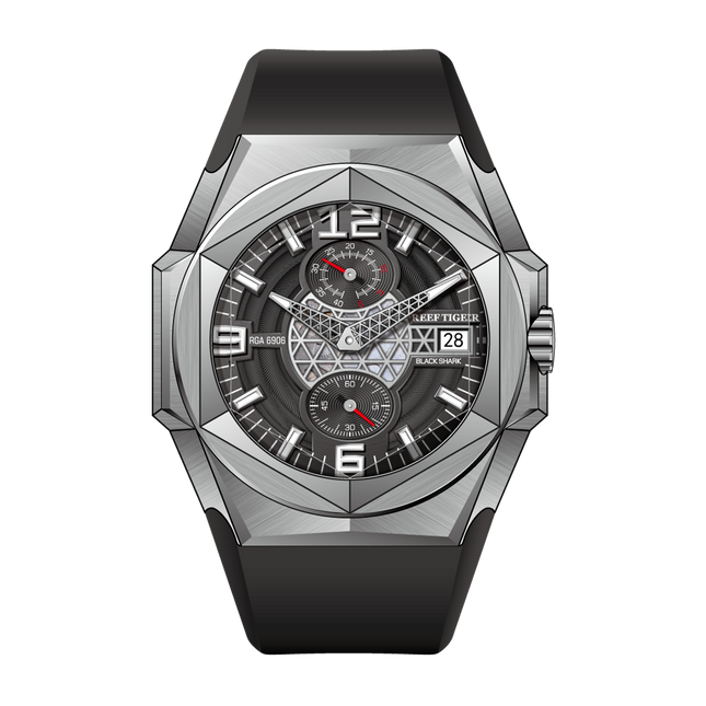 Reef Tiger Men's Black Shark Traveler Multifunctional Automatic Mechanical Dive Watch RGA6906 image 0