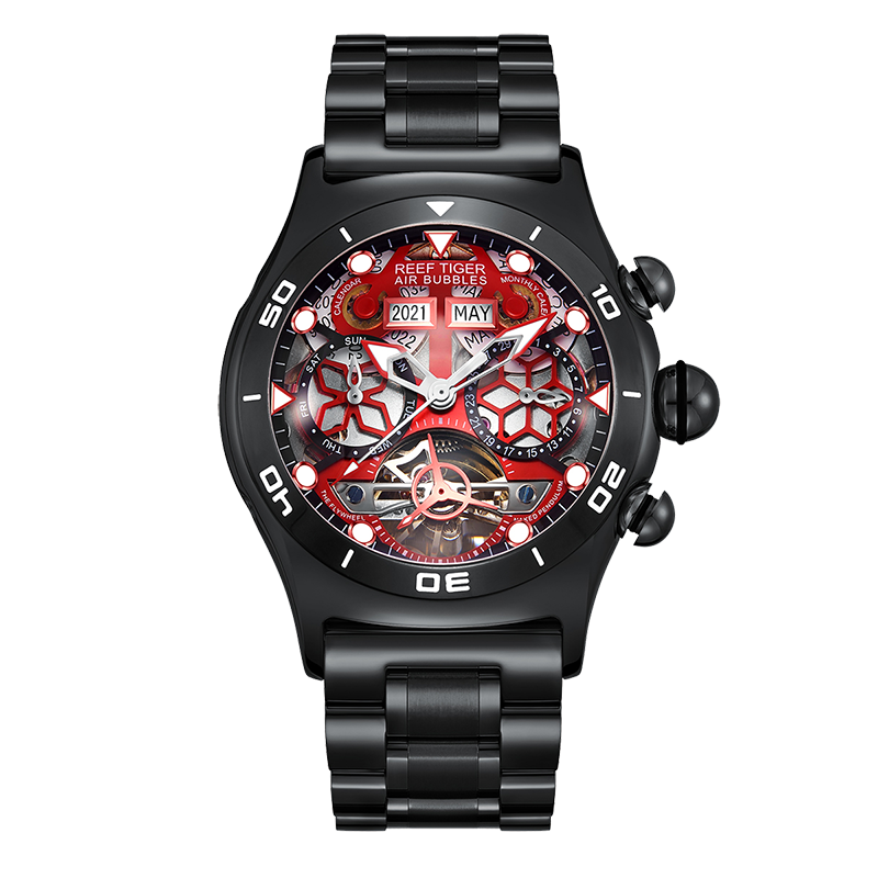 Reef Tiger Men's Aurora Air Bubbles Automatic Mechanical Skeleton Watch image 3