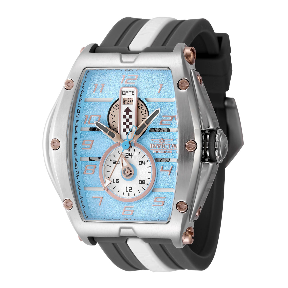 INVICTA Men's Racing Tonneux 57mm Chronograph Watch Grey/Baby Blue