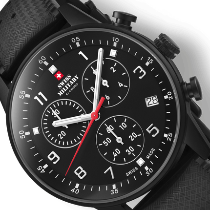 Swiss Military Minimalist Chronograph Watch – FKM-Rubber, Black Plated | SM34114.12 image 4