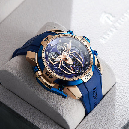 Reef Tiger Men's Aurora Spider Automatic Chronograph Watch Rose Gold/Blue image 1