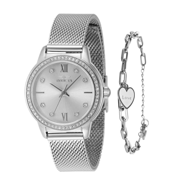 INVICTA Women's Angel 30mm Watch Silver + Love Bracelet Set