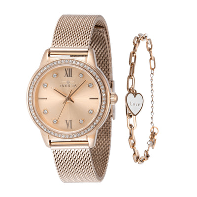 INVICTA Women's Angel 30mm Watch Rose Gold + Love Bracelet Set