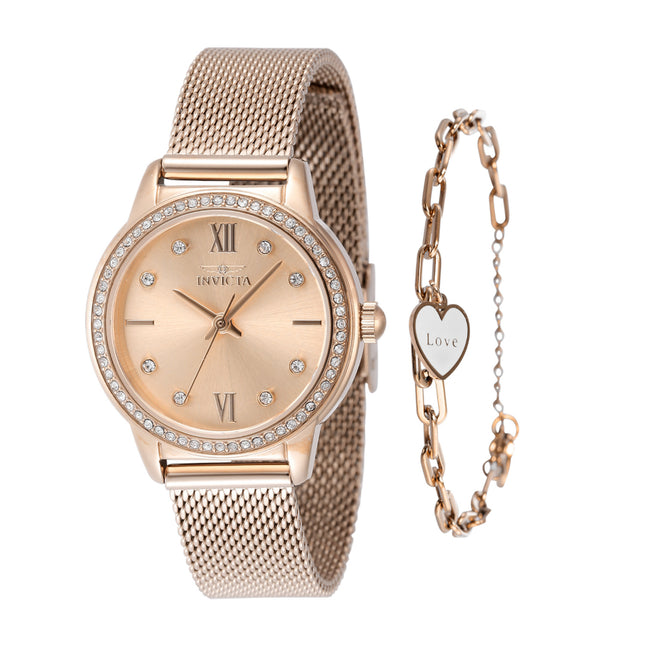 INVICTA Women's Angel 30mm Watch Rose Gold + Love Bracelet Set