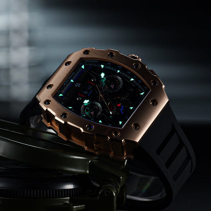 Reef Tiger Men's Aurora Titan Mechanical Multifunctional Day/Date Skeleton Automatic Watch RGA3009 Rose Gold image 6