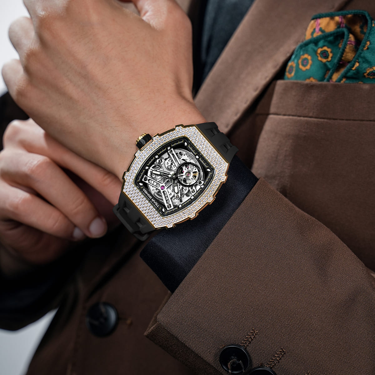 TSAR BOMBA Elemental-Cubic Zirconia Automatic Watch TB8208D