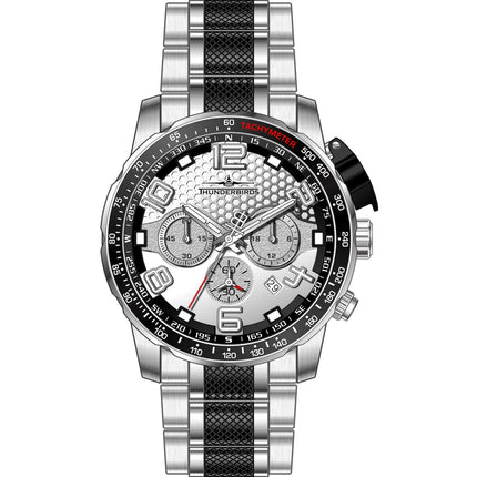 THUNDERBIRDS Aircraft Ejector Tachy Chronograph Steel Bracelet Watch Silver/White image 1