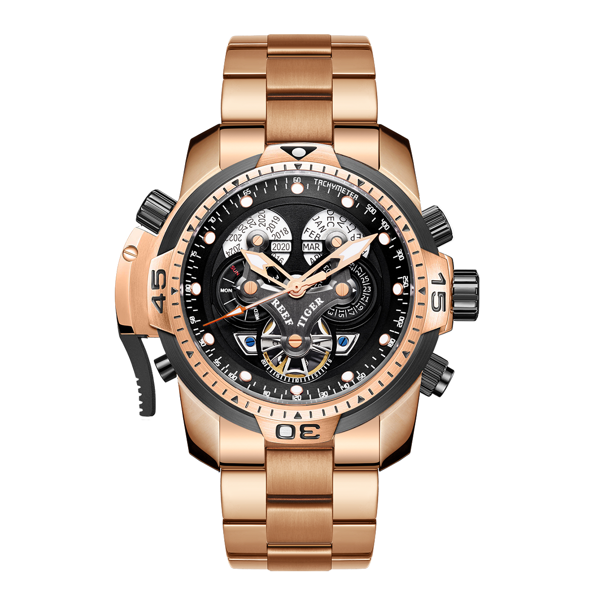 Reef Tiger Luxury Men's Aurora Concept Rose Gold Military Automatic Sport Watch image 0