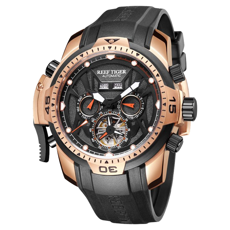 Reef Tiger Men's Aurora Transformers Skeleton Automatic Mechanical Watch - Rubber image
