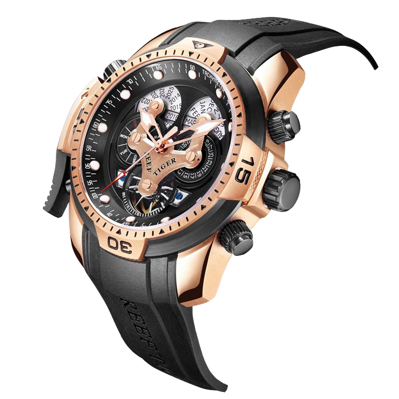 Best Reef Tiger Men's Aurora Concept Rose Gold Luxury Automatic Sport Watch image 12