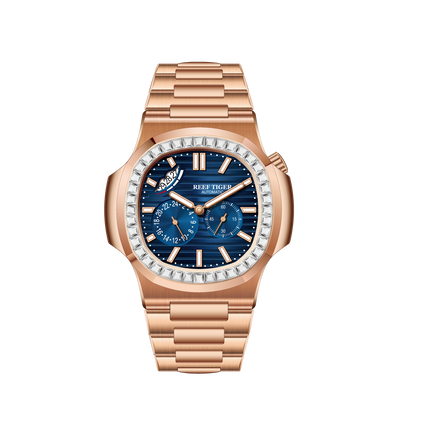 Reef Tiger Men's Peak 44mm Square Crystal Bezel Automatic Watch RGA2019 Rose Gold/Blue image 13