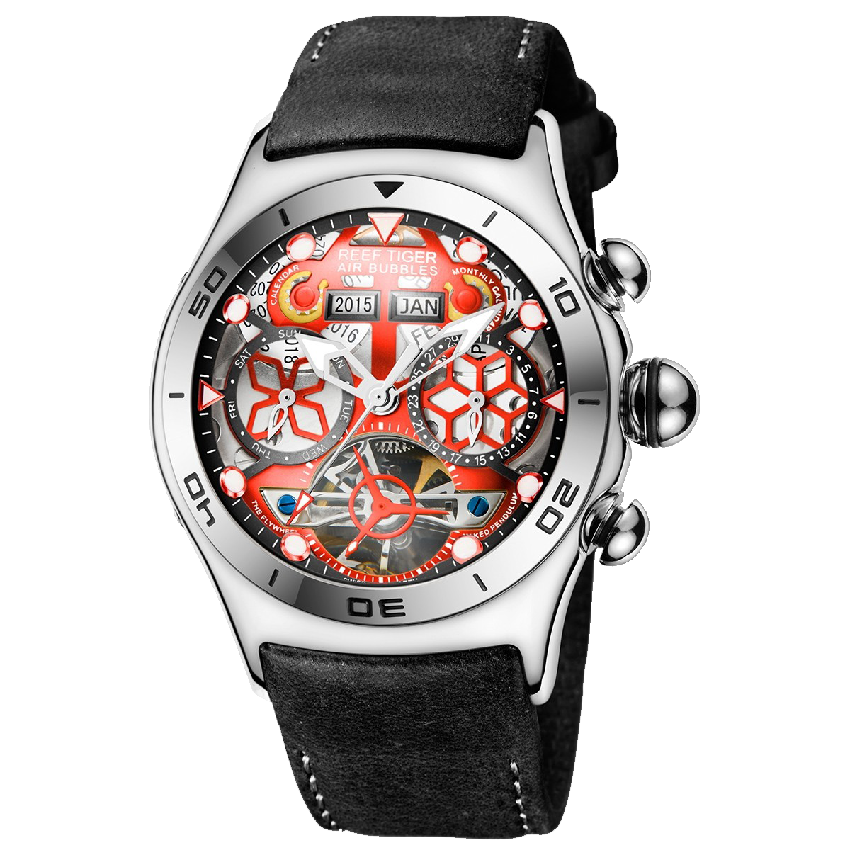 Reef Tiger Men's Aurora Air Bubbles Automatic Mechanical Skeleton Watch - Leather image